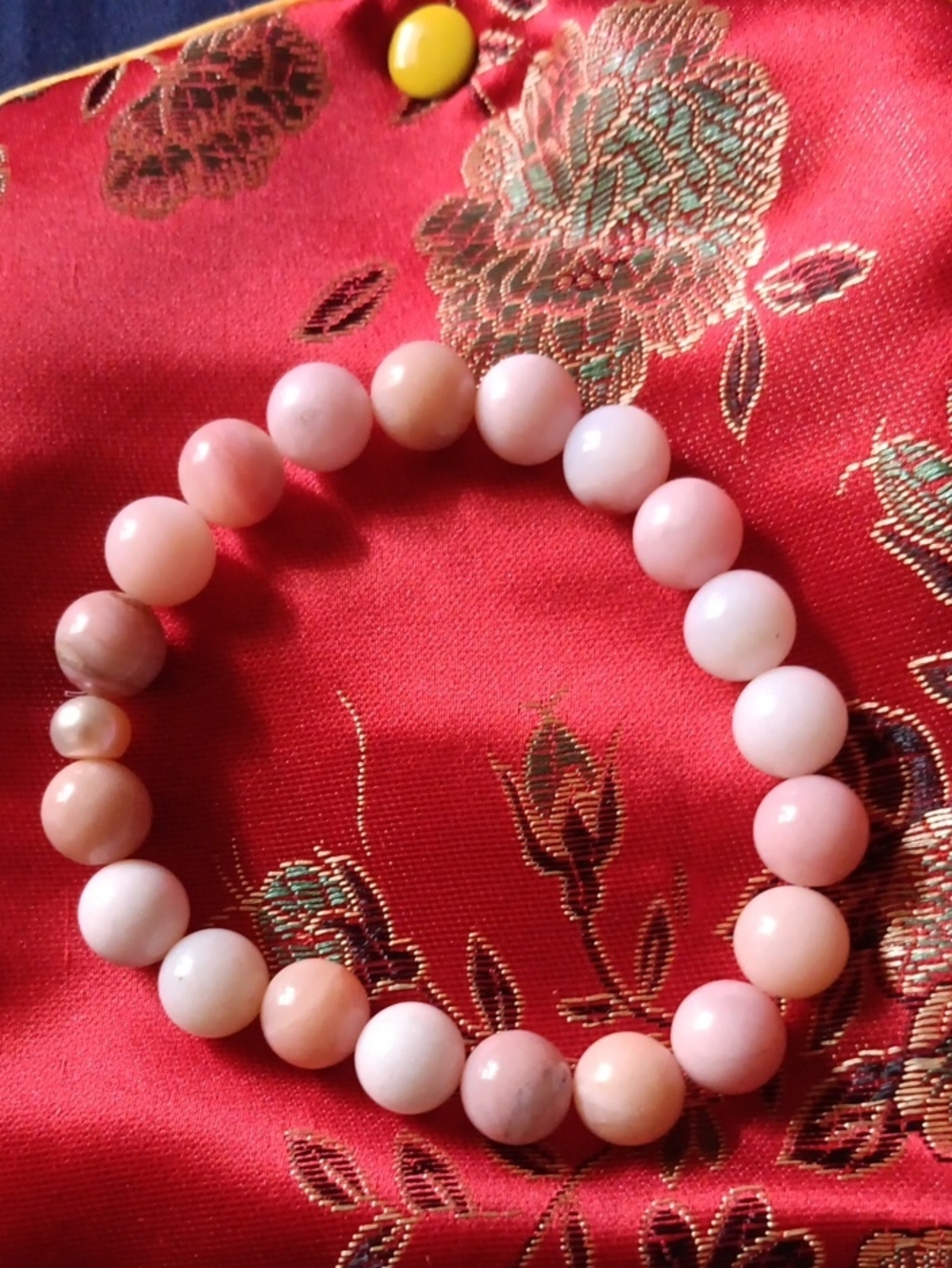 Pink Opal Gemstone Stretch Bracelet 7.25 Inch 10 mm